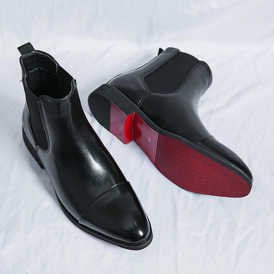 Men’s Leather Boots – Sleek Fit – Ankle Length – Cap Toe – Slip-On Chelsea Style-1