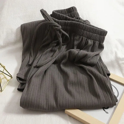 ALLIE | Vertical Stripe Drawstring Casual Trousers-5