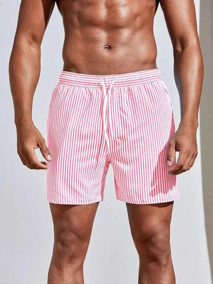  Men’s Swim Trunks - Striped Pattern - Elastic Waistband with Drawstring - Quick-Dry-4