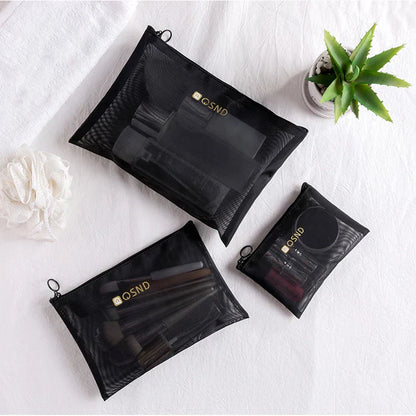 Indy | Black Mesh Travel Makeup Bag with Zipper 5