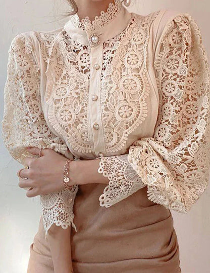  Margarett | Elegant Floral Lace Turtleneck Shirt-3