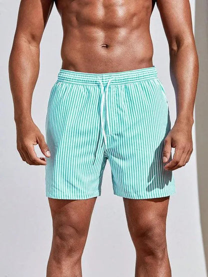  Men’s Swim Trunks - Striped Pattern - Elastic Waistband with Drawstring - Quick-Dry-5