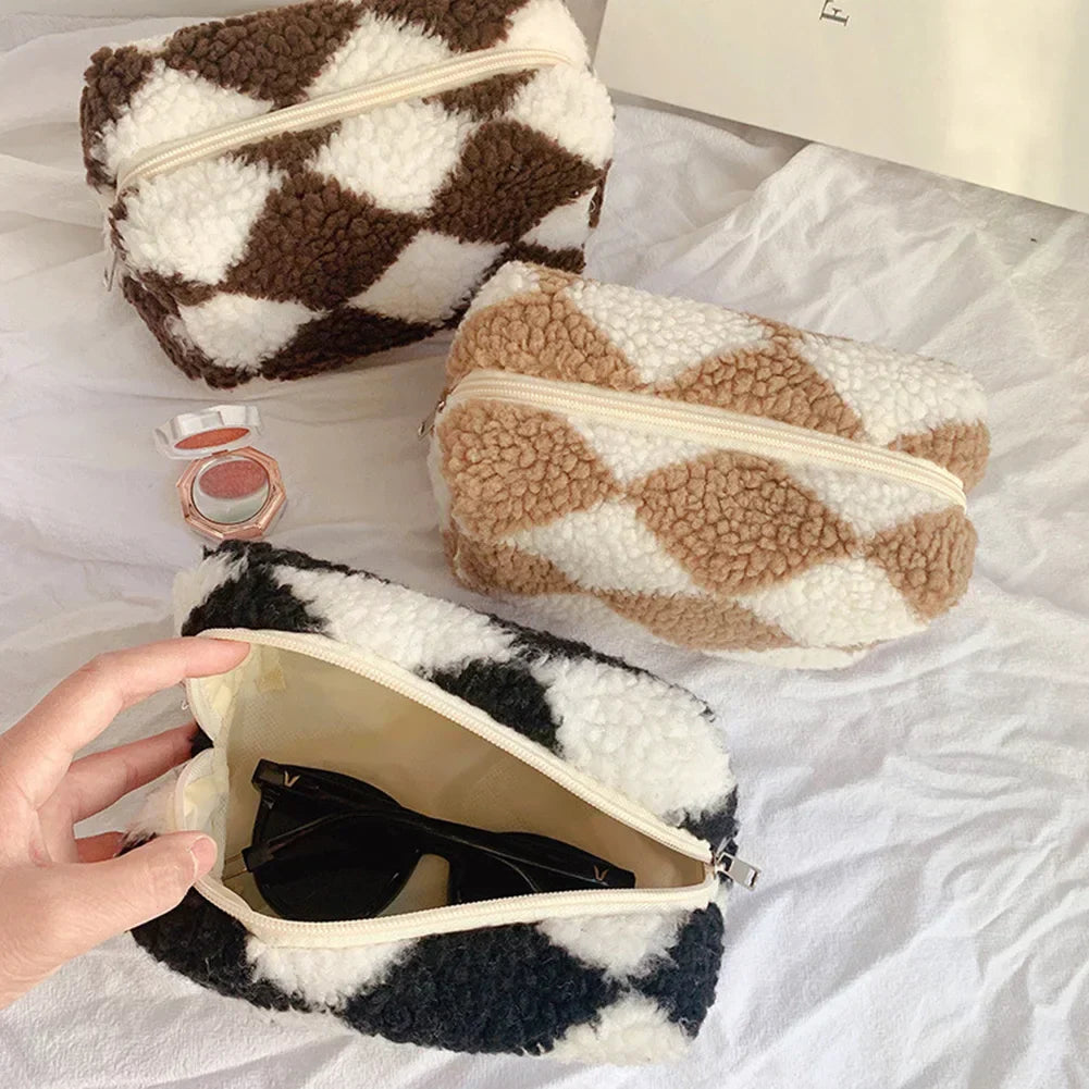 Jazmine | Checkered Soft Plush Makeup Pouch 6
