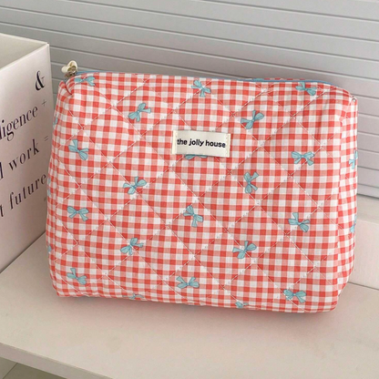 Chloe | Charming checked makeup pouch set with bow design 4