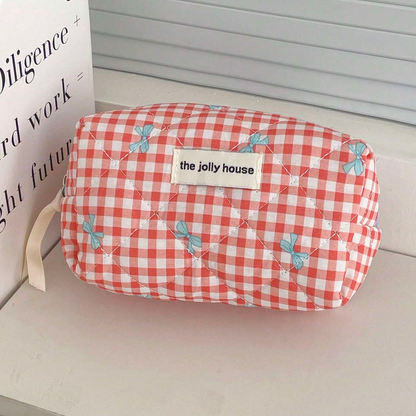 Chloe | Charming checked makeup pouch set with bow design 5