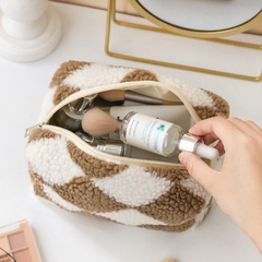Jazmine | Checkered Soft Plush Makeup Pouch 3