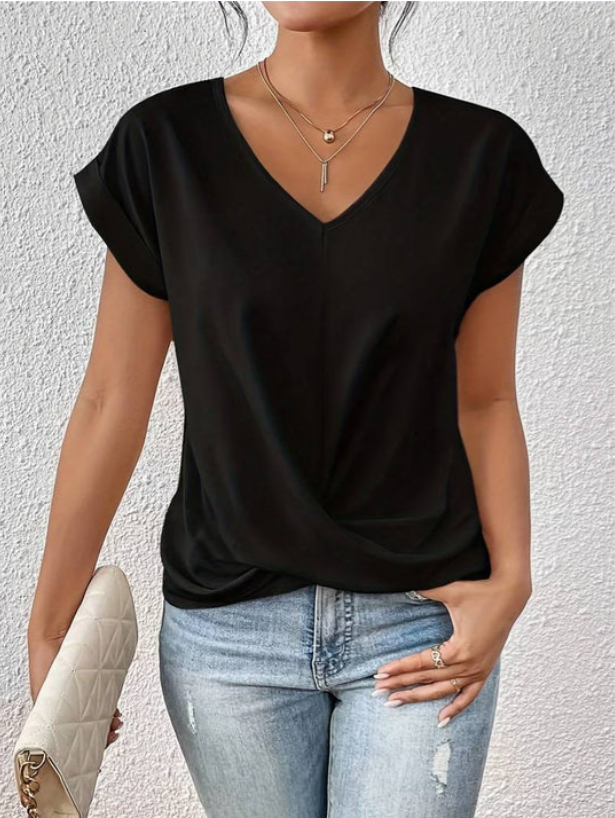  CHLOE | Versatile Draped V-neck Blouse-3
