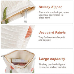 Nataly | Tulip Flowers Quilted Canvas Cosmetic Makeup Bag 3