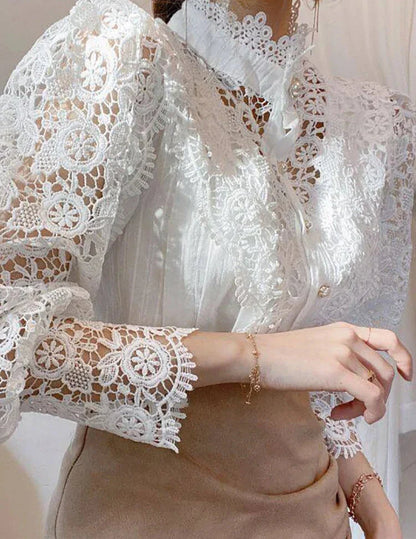  Margarett | Elegant Floral Lace Turtleneck Shirt-6