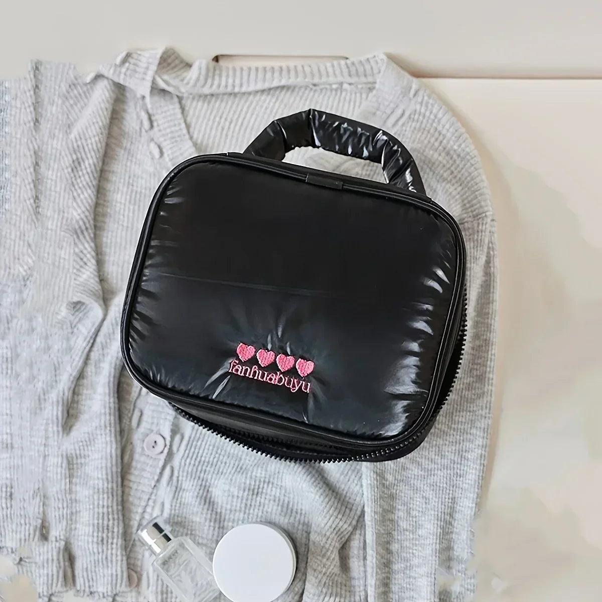 Etta | Heart Embroidery Travel Cosmetic Makeup Toiletry Bag 4