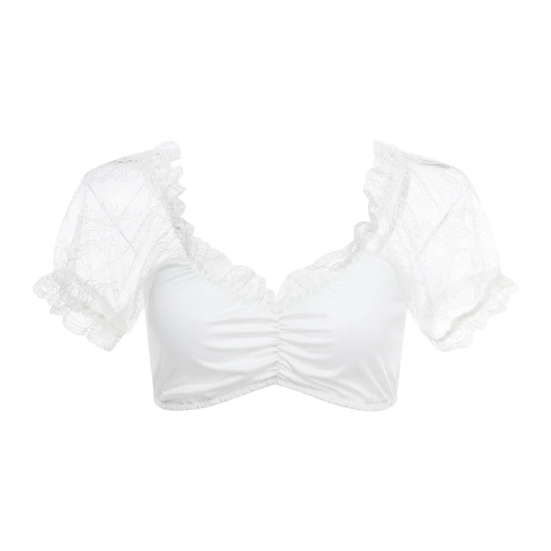 Short-sleeved crop top with lace and sweetheart neckline 1