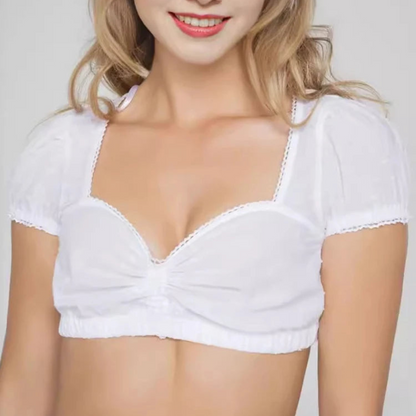 Short-sleeved crop top with puff sleeves and sweetheart neckline 0