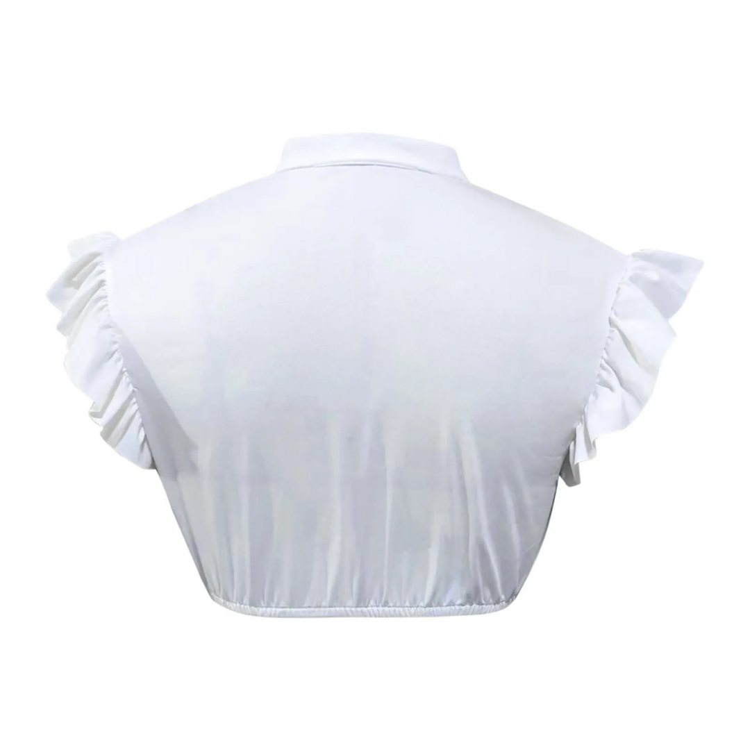 Short-sleeved crop top with stand-up collar and ruffle sleeves 1