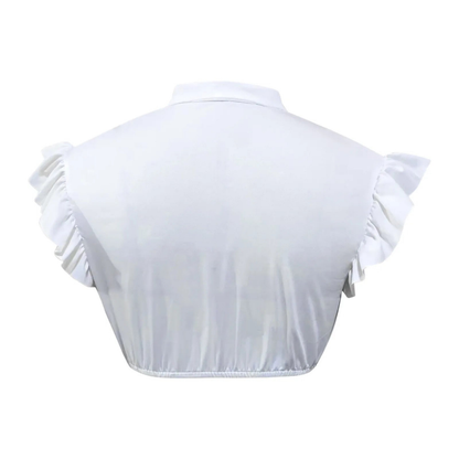 Short-sleeved crop top with stand-up collar and ruffle sleeves 1