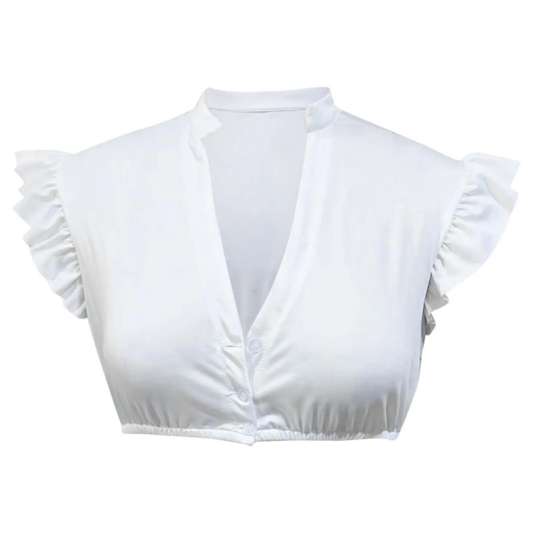 Short-sleeved crop top with stand-up collar and ruffle sleeves 2