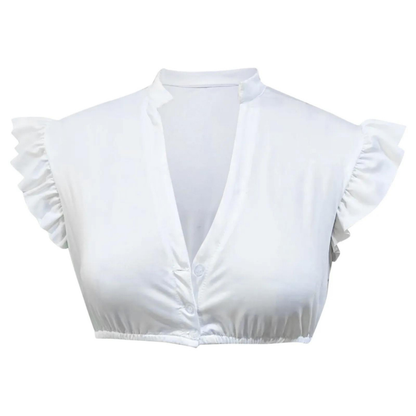 Short-sleeved crop top with stand-up collar and ruffle sleeves 2