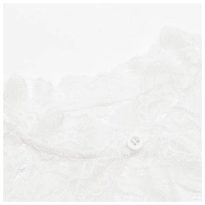 Short-sleeved lace crop top with stand-up collar and cut-out 2