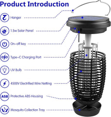 Solar Bug Zapper 2-in-1 Mosquito Killer Lamp – 4500V Indoor & Outdoor Fly Trap 1