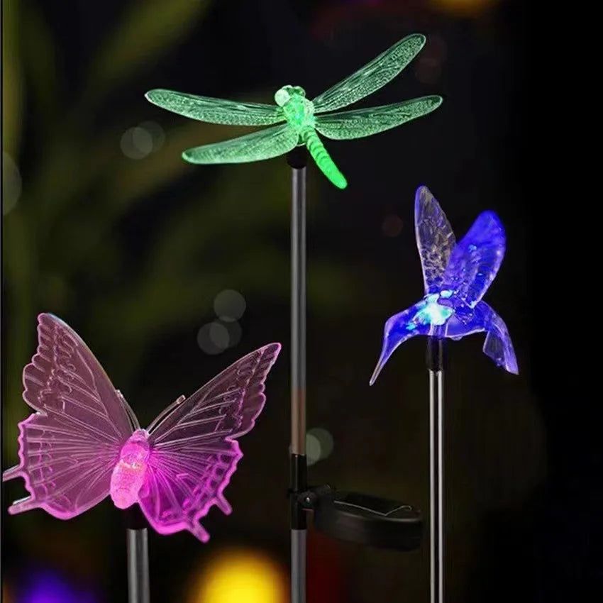 Solar garden lamp with hummingbird, butterfly and dragonfly – weatherproof, environmentally friendly design for charming outdoor lighting 1