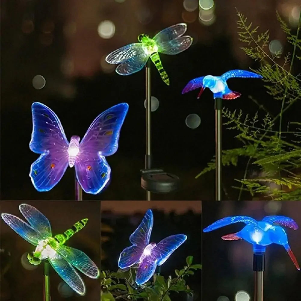 Solar garden lamp with hummingbird, butterfly and dragonfly – weatherproof, environmentally friendly design for charming outdoor lighting 2