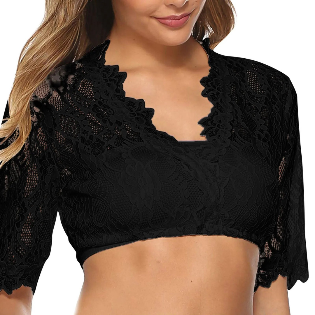 Traditional blouse with lace and half-length sleeves in dirndl style 0