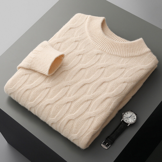 Unisex Cashmere Sweater – Relaxed Fit – Cable Knit – Ribbed Crew Neck 0