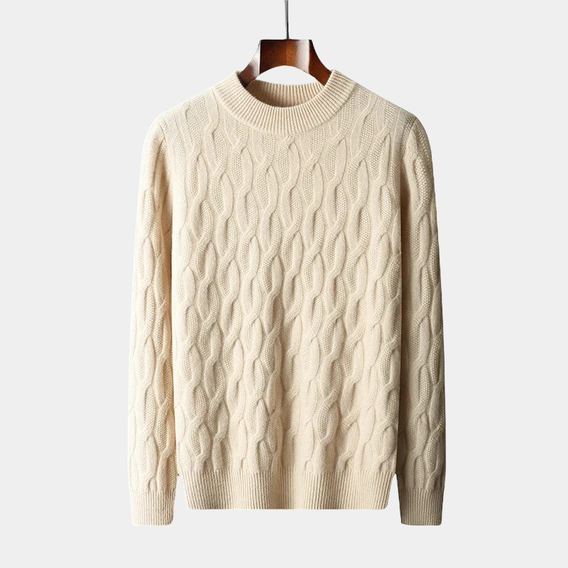 Unisex Cashmere Sweater – Relaxed Fit – Cable Knit – Ribbed Crew Neck 1