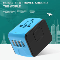 Universal travel adapter with 4 USB connections and type C-global compatibility, fast charging safety functions 2