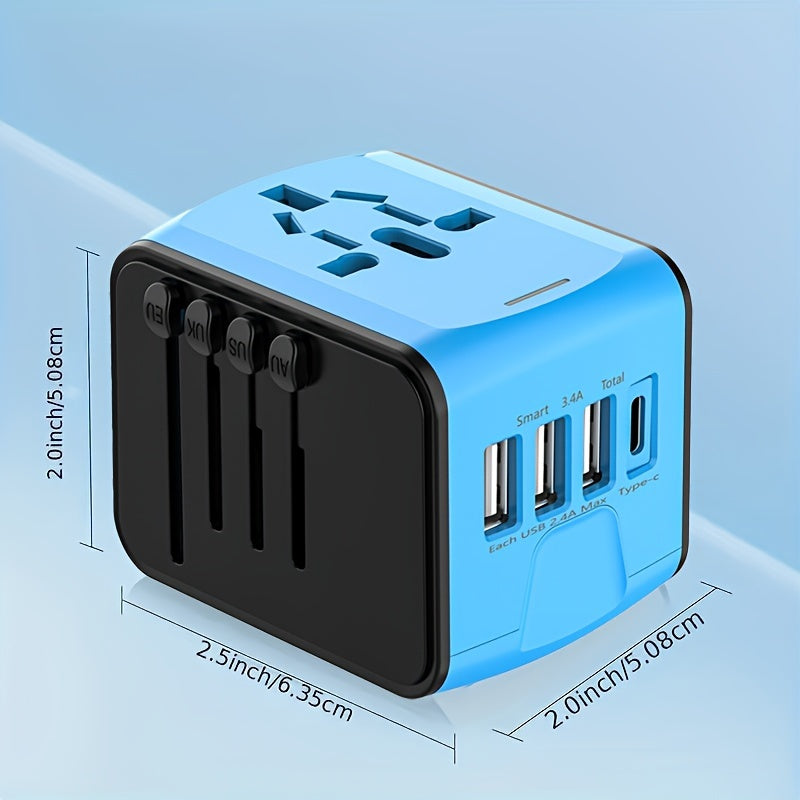 Universal travel adapter with 4 USB connections and type C-global compatibility, fast charging safety functions 3