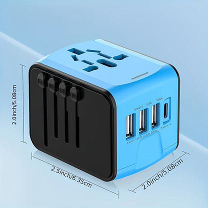 Universal travel adapter with 4 USB connections and type C-global compatibility, fast charging safety functions 3