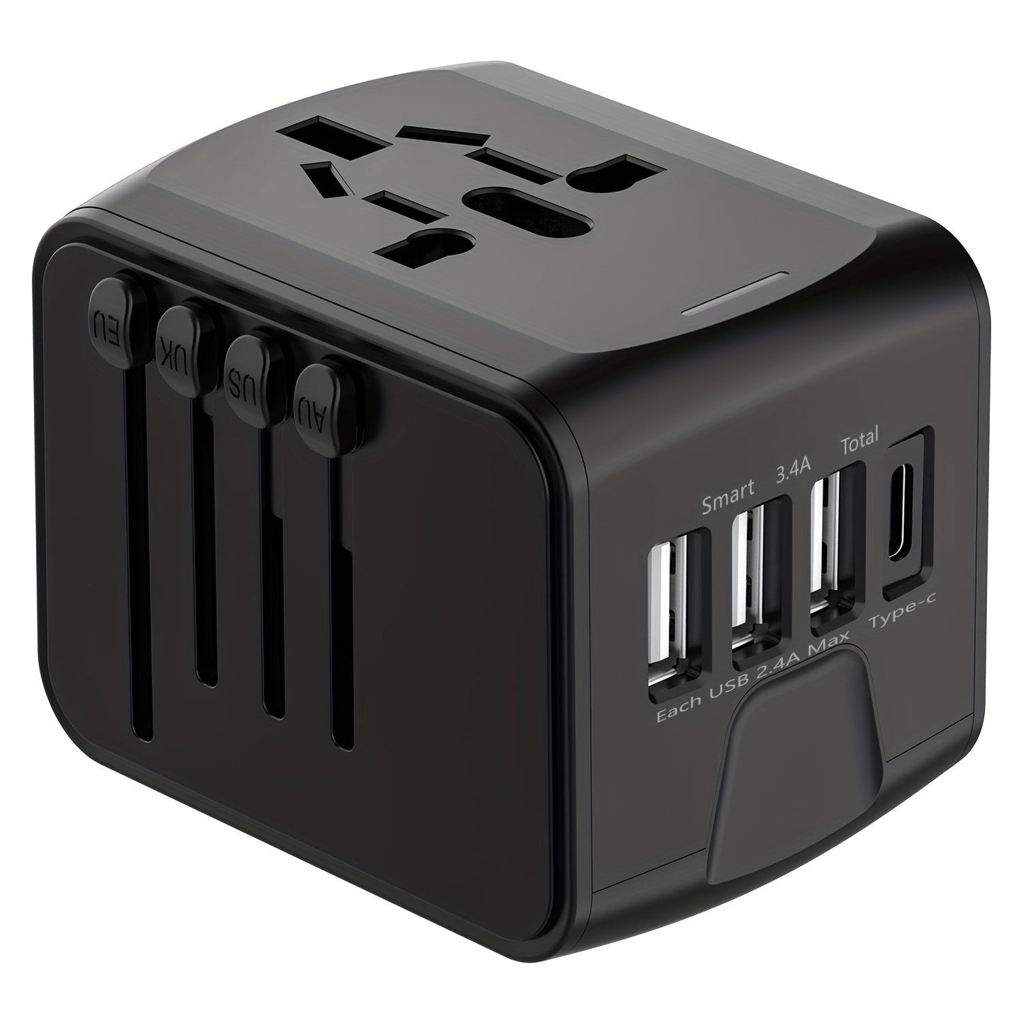 Universal travel adapter with 4 USB connections and type C-global compatibility, fast charging safety functions 6