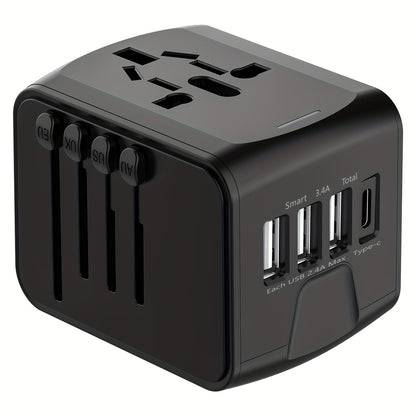 Universal travel adapter with 4 USB connections and type C-global compatibility, fast charging safety functions 6
