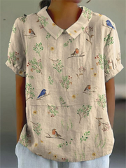  Maya | Casual women's shirt with bird and branch print-1