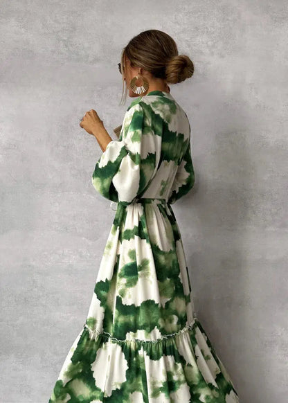  Elna | Green Maxi Dress – Long Sleeves & V-Neck for Effortless Sophistication-3