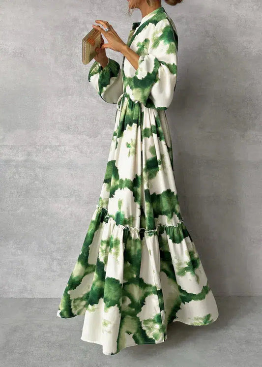  Elna | Green Maxi Dress – Long Sleeves & V-Neck for Effortless Sophistication-1