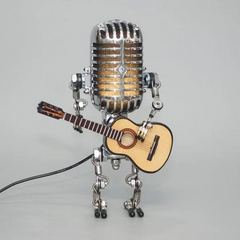 Vintage Metal Microphone Robot With Guitar Lamp 0