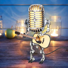 Vintage Metal Microphone Robot With Guitar Lamp 1