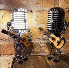 Vintage Metal Microphone Robot With Guitar Lamp 3