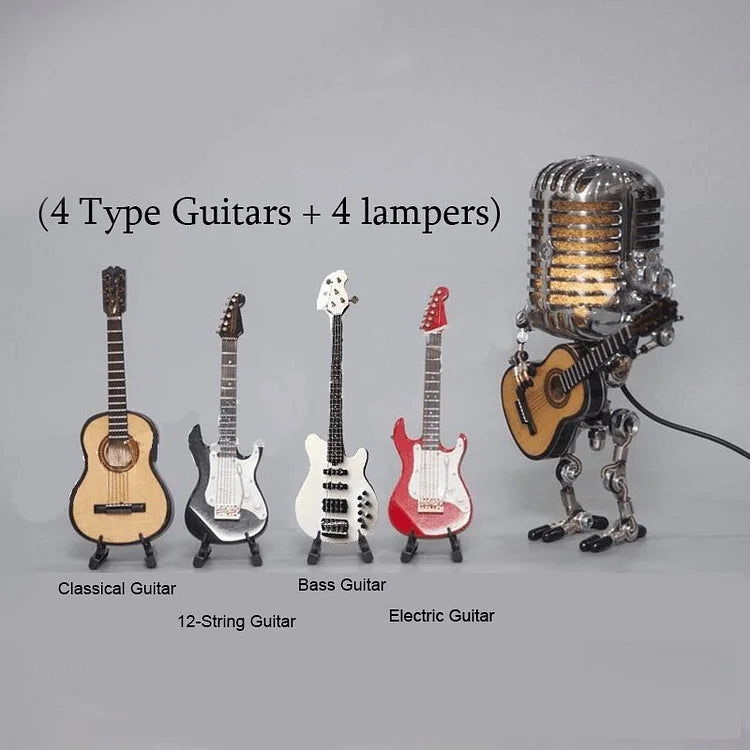 Vintage Metal Microphone Robot With Guitar Lamp 4