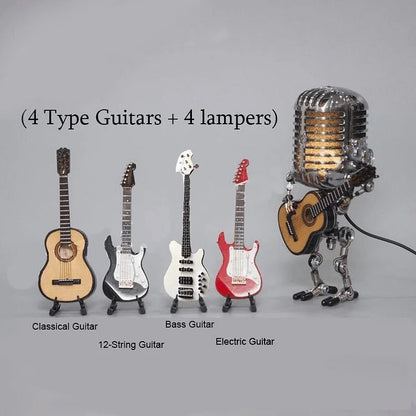 Vintage Metal Microphone Robot With Guitar Lamp 4