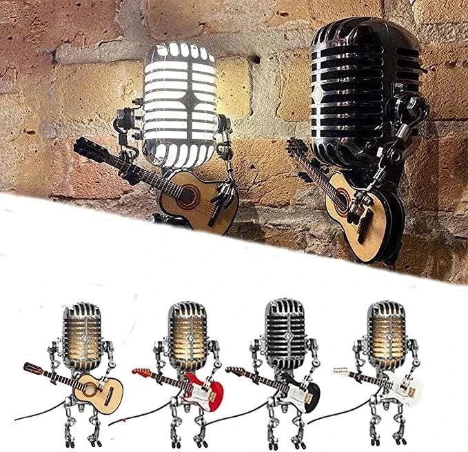Vintage Metal Microphone Robot With Guitar Lamp 5