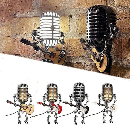 Vintage Metal Microphone Robot With Guitar Lamp 5