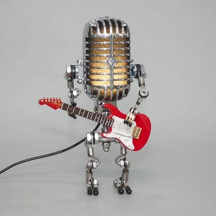 Vintage Metal Microphone Robot With Guitar Lamp 6
