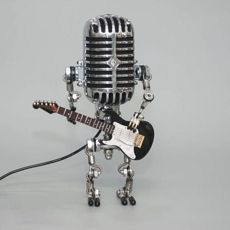 Vintage Metal Microphone Robot With Guitar Lamp 7