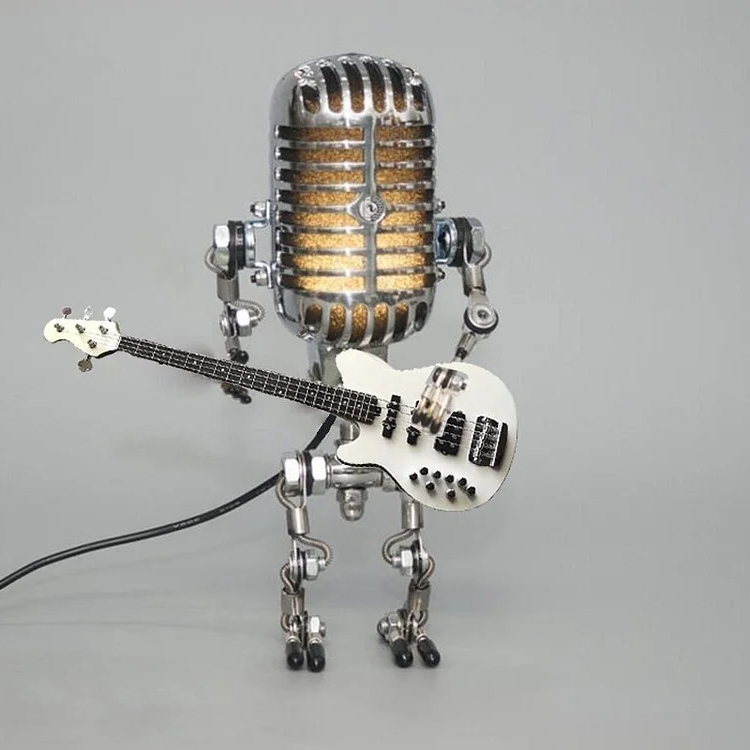 Vintage Metal Microphone Robot With Guitar Lamp 8