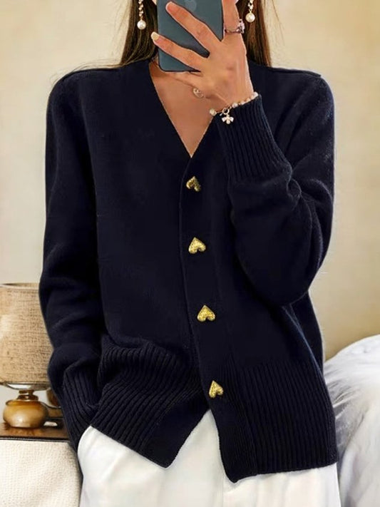 Warm ladies cardigan | with heart buttons 0