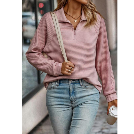 Warm women's sweater with V-neck | Half zip 0