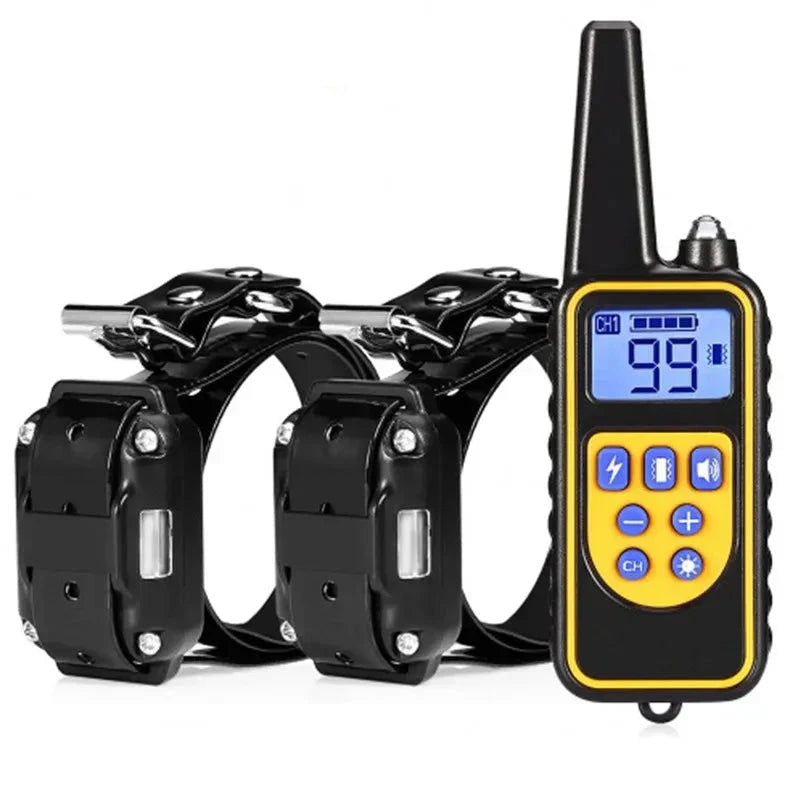 Waterproof electric dog collar with remote control - rechargeable, adjustable for all sizes, human training options 0