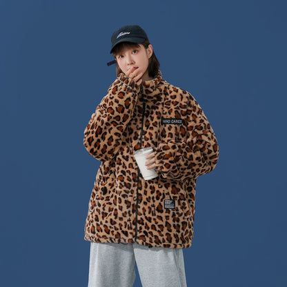 Leopardenmuster Langarmjacke Modemarke Lockerer Hip-Hop-Oberteil