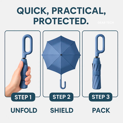 Wind-Resistant Automatic Folding Umbrella with Large Buckle Handle – Compact & Durable 5